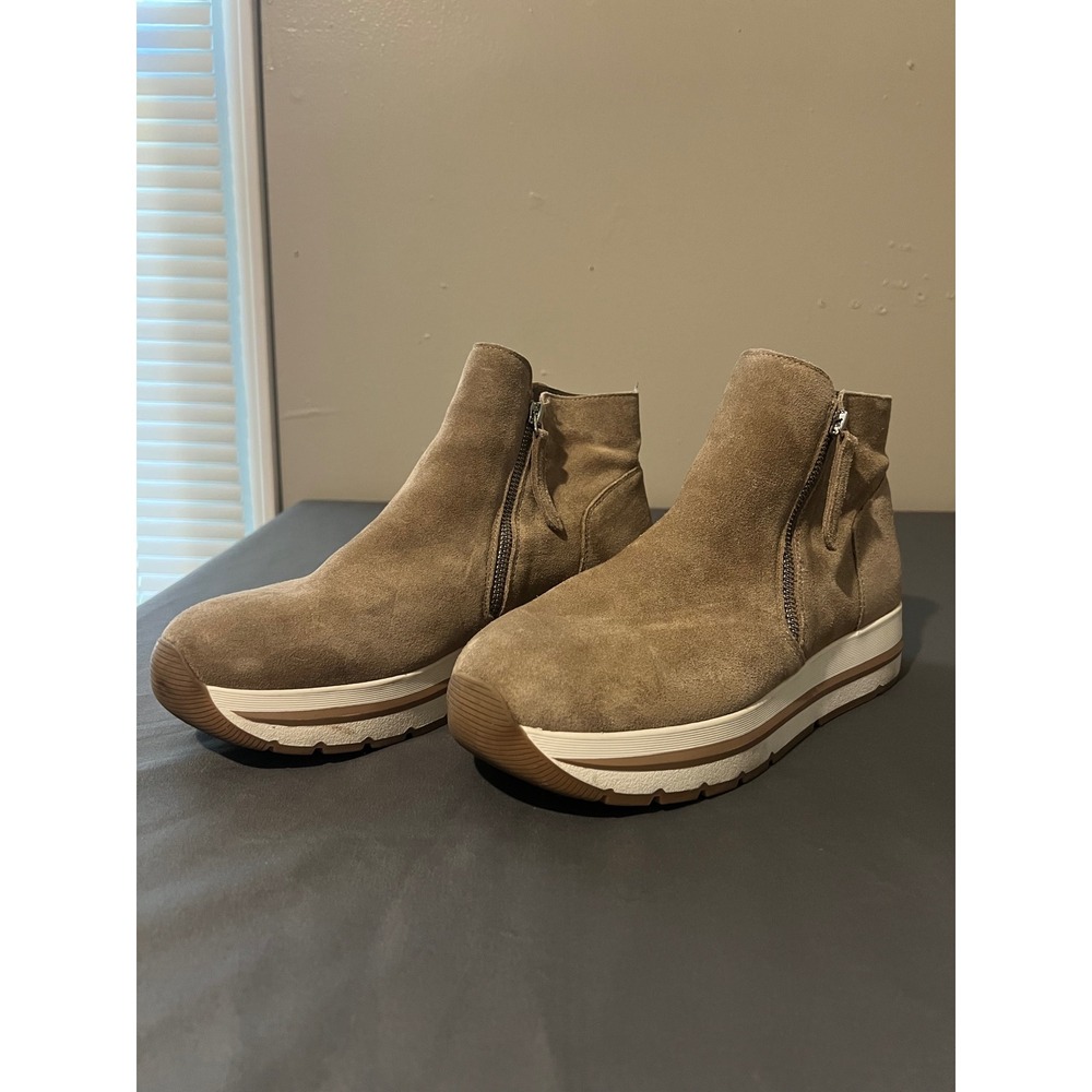 Steve Madden Women Taupe Suede Platform Ankle Boots Side Zip Wedge Size 11M